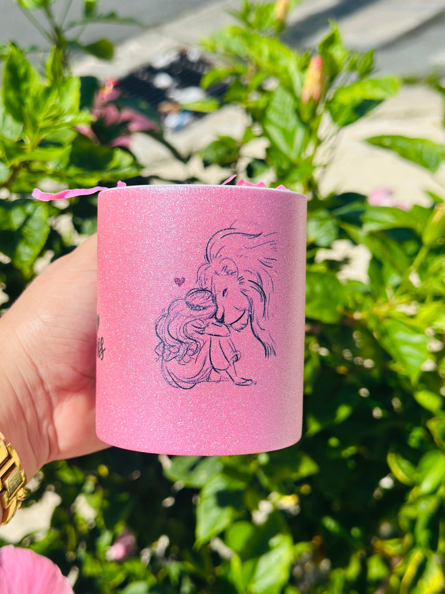 Hija de Dios , taza rosada con brillo.